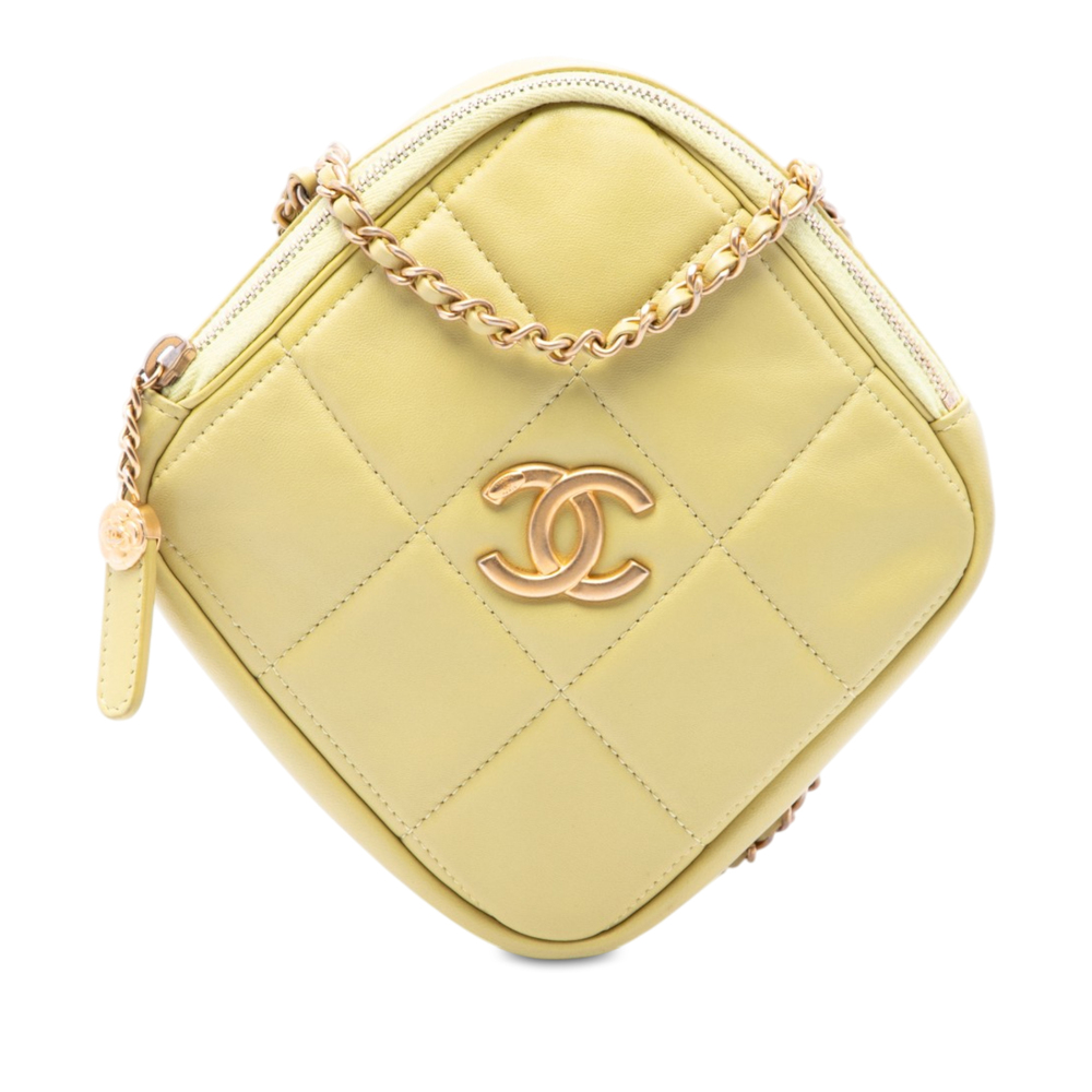 Pre-Loved Chanel CC Quilted Lambskin Diamond Clutch with Chain